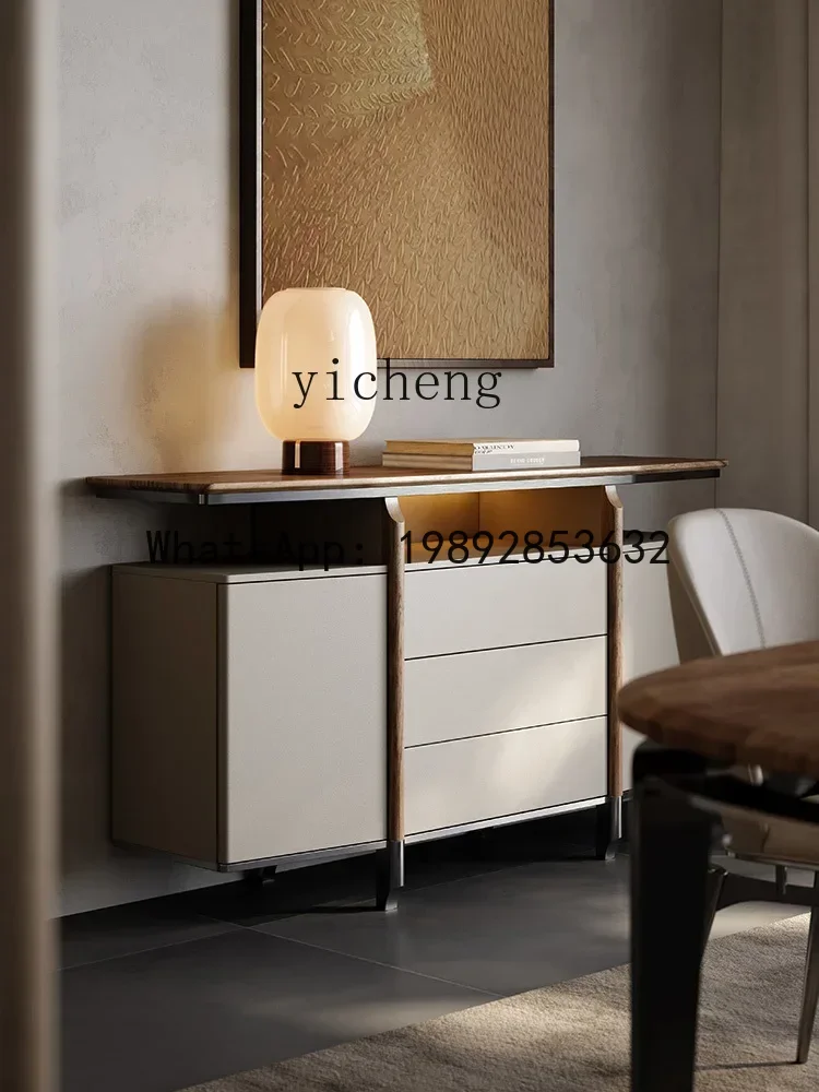 Side Cabinet Minimalist Teak Solid Wood Entrance Premium Walnut Stainless Steel Wine Cabinet