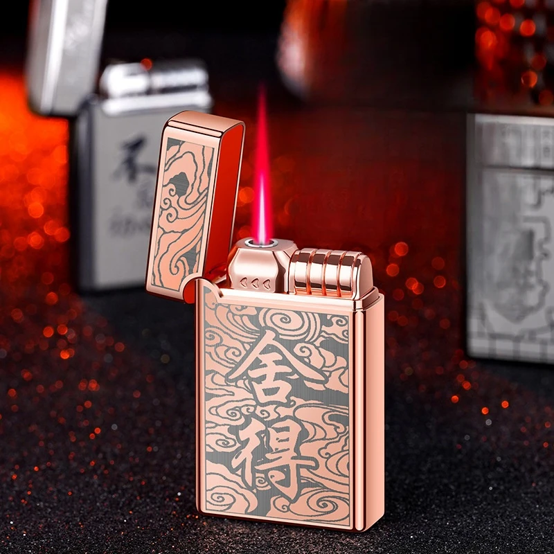 Outdoor Portable Windproof Direct Punch Red Flame Butane Gas Metal Lighter Personalised Press Type Recycled Inflatable Lighter