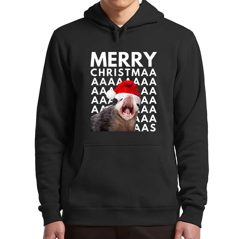 

Merry Christmas Opossum Screaming Hoodies Cute Opossums Meme Vintage Hooded Sweatshirt Unisex Y2k Soft Pullover For Men Women