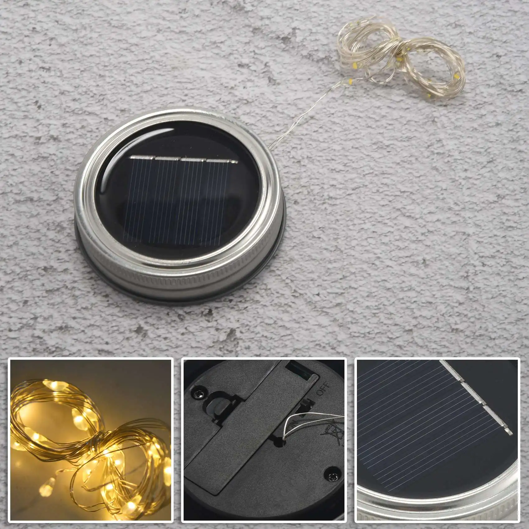 CYCLI-Solar Jar Lid Lights, 6 Pack 20 Led String Fairy Star Firefly Jar Lids Lights,6 Hangers Included(Jars Not Included), Patio