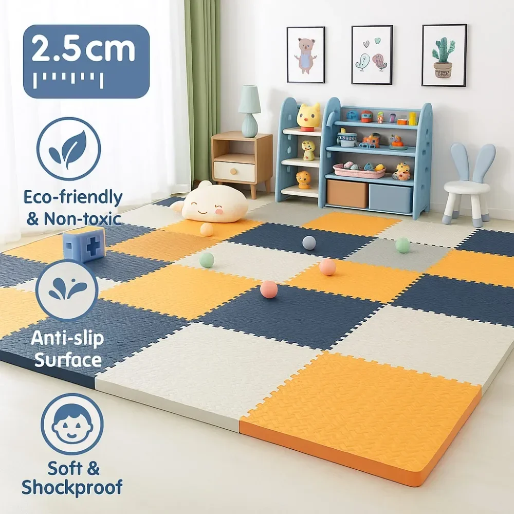 2.5CM Thick Baby Crawling Mat with Soft Interlocking Puzzle Pieces for Kids Play Areas Educational Toy Nursery Play Rug EVA Foam
