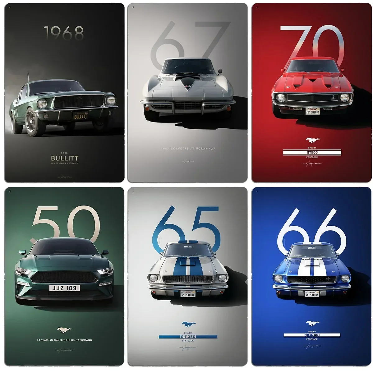 1966 Shelby Mustang G.T.350H Fastback Cobra Racing Metal Poster Sign Club Mural Wall Art Plaque Tin Room Decoration Home Deco