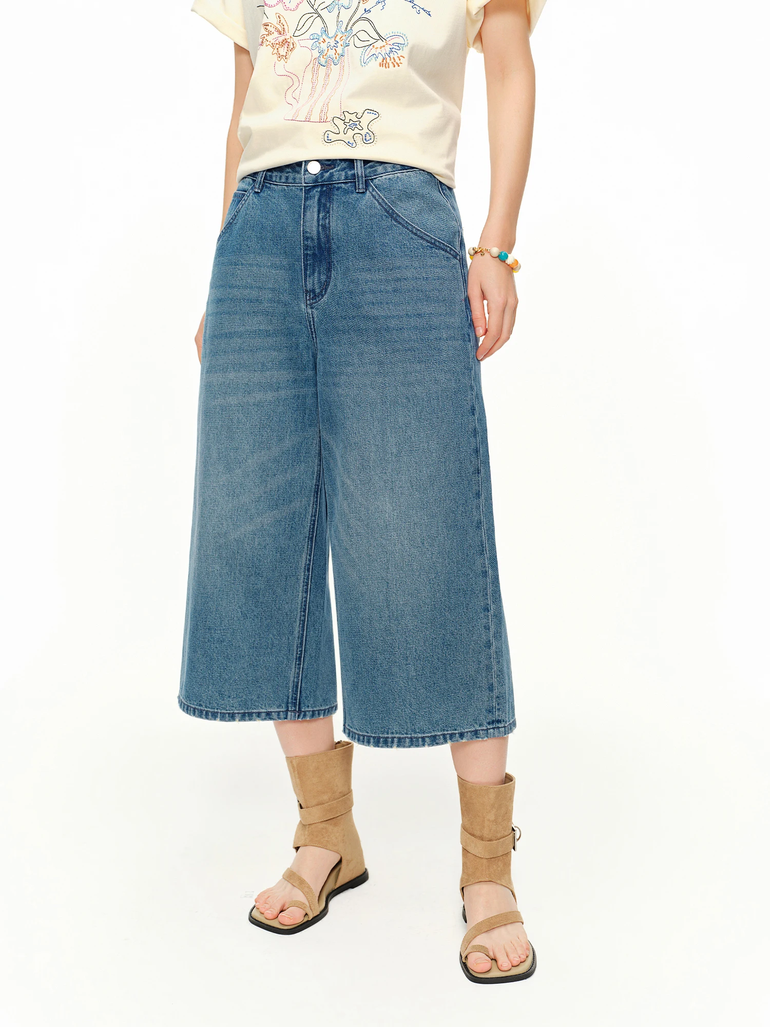 DUSHU Women's Retro Simple Shiny Wide-Leg Jeans New 2026 Summer Mid-calf Trendy Design Straight Denim Baggy Streetwear Ulzzang