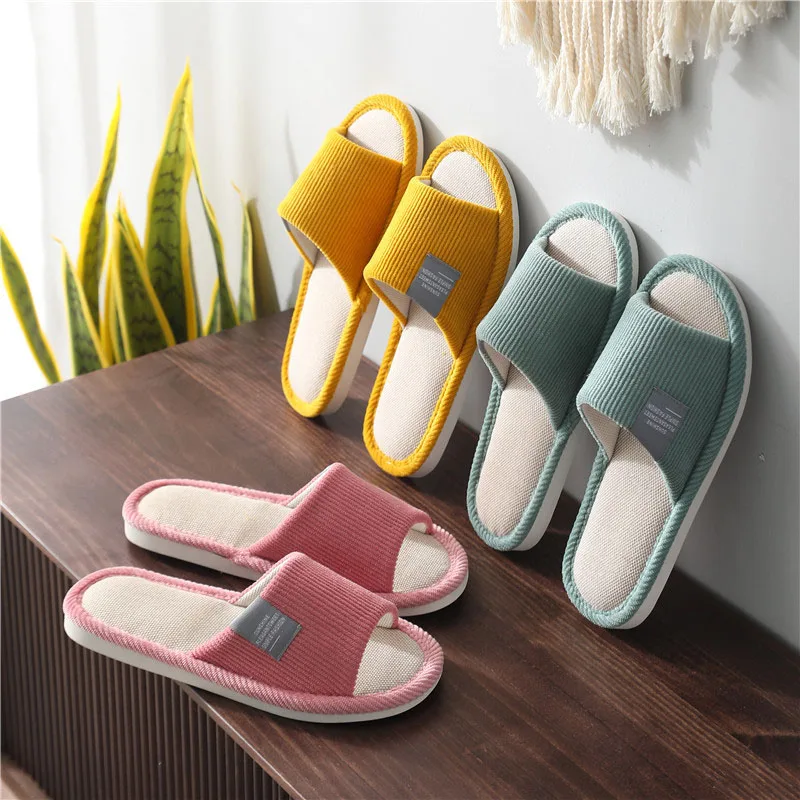 Light Home Linen Slippers Women Couples Soft Bottom Indoor House Anti-Slip Breathable Hemp Slides Autumn Japanese Style Shoes