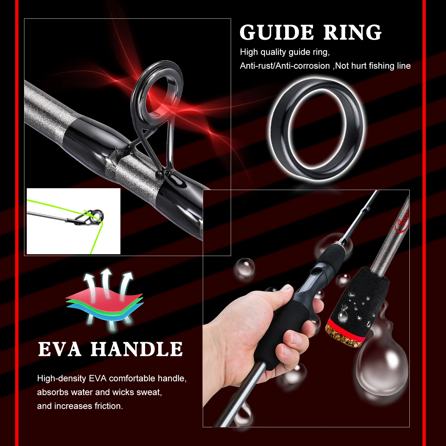 Sougayilang Bait casting Angelrute und Rolle Combo 5 Abschnitt Angelrute und 7.2:1 Übersetzungs verhältnis Rolle Full Kit für Bass Karpfen Angeln – Detail 1
