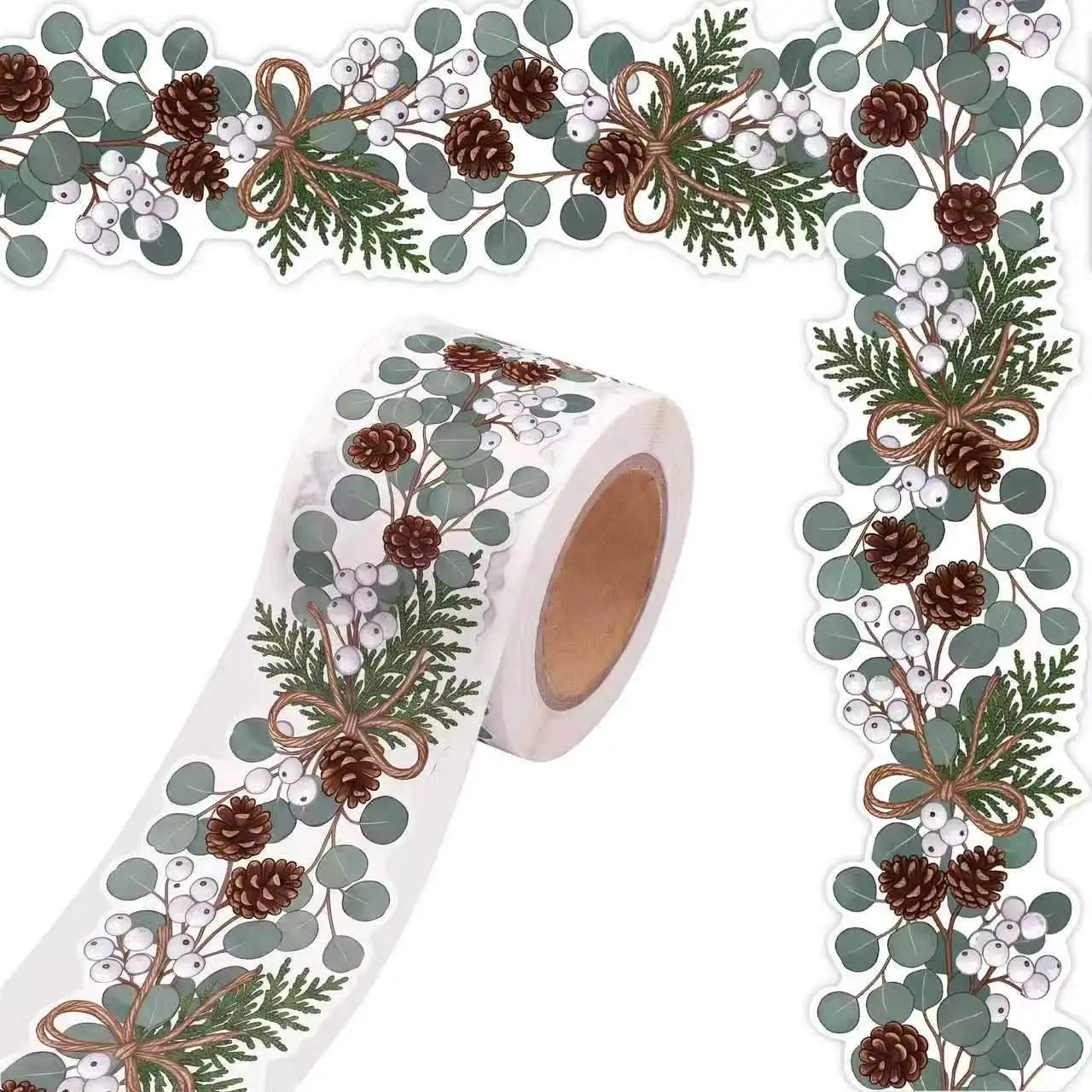  32.8 Ft Self‑Adhesive Christmas Winter Bulletin Board Borders Roll Eucalyptus Holly Reindeer Trim for Classroom Wall Decor