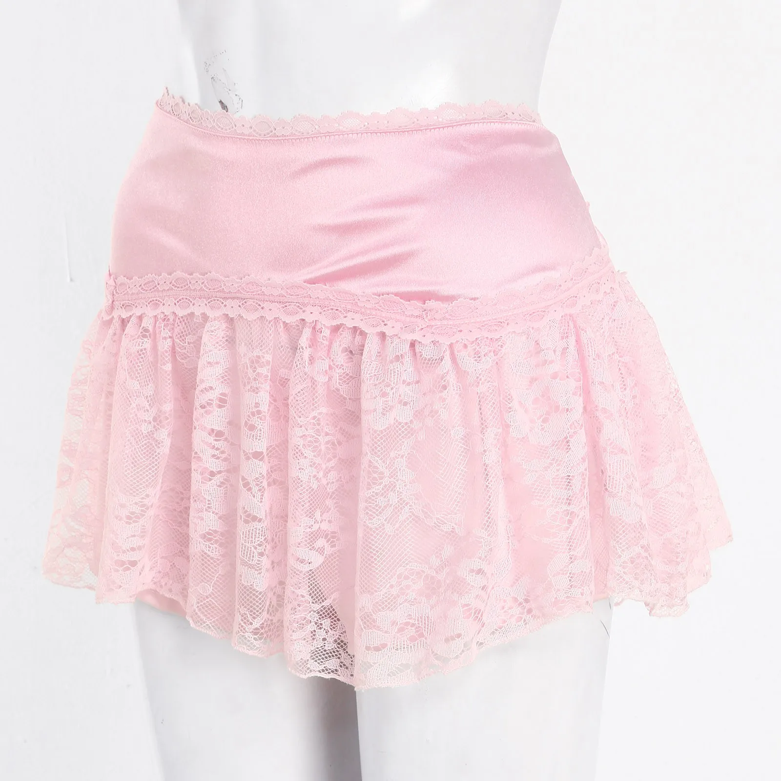 Hot Girls Y2k Lace Skirt Satin High Waist Ultra-Mini Sexy Streetwear Pleated Skirt Flowy Layering Pink White Yellow Underskirt