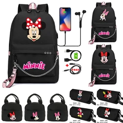 Disney Minnie Mouse Backpack Back To School Kawaii Backpack Bag Lunch Bag Pencil Case for Boy Girl Women Travel Bag Mochila