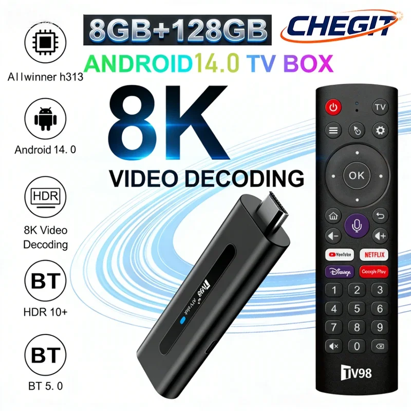 2026 NEW Android14 TV Stick H313 4Core Wifi6 BT Voice Control Home theater Support 8K@60fps for Netflix YouTube Media Player
