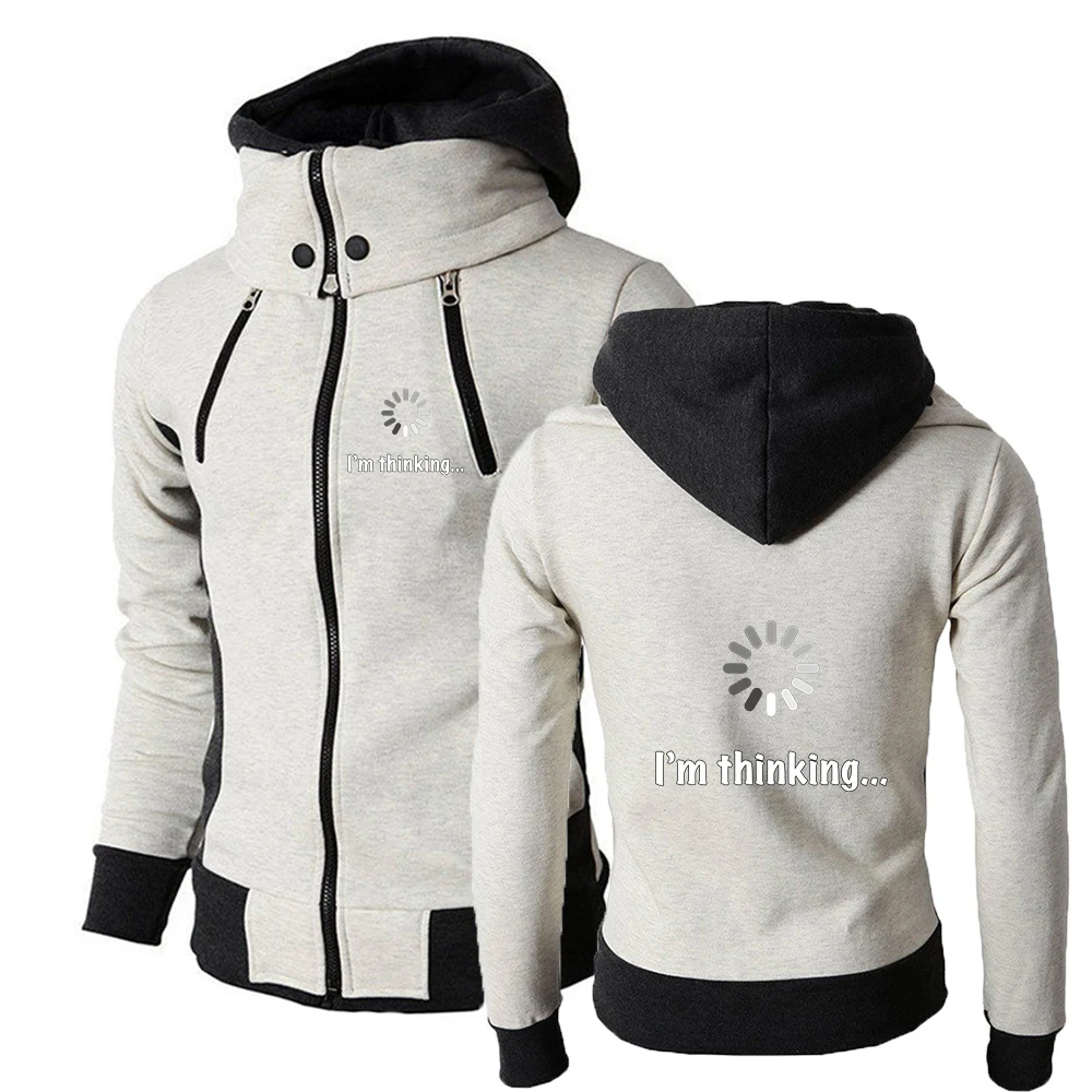 I‘m Thinking Funny High Street Fashion Zipper Hoodies Spring And Autumn 2025 New Coat For Man Handsome Hooded Jacket