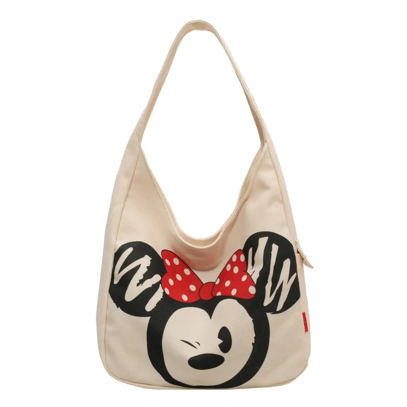 Disney New Mickey Canvas Bag Large Capacity Cartoon Shoulder Bag Student Commuting Versatile Popular Daily Tote Bag