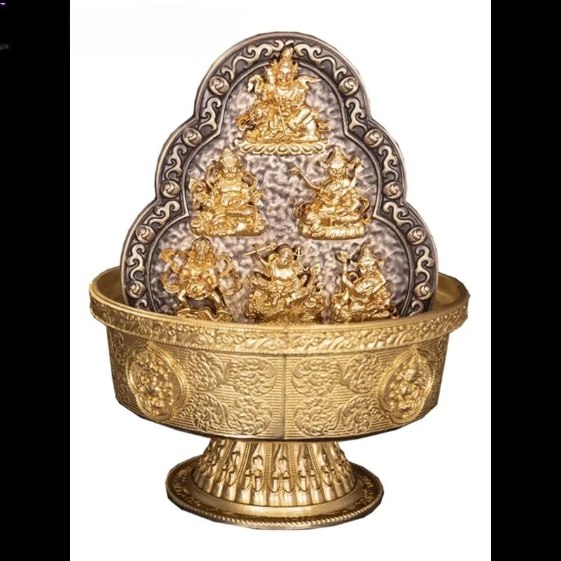 1PCS Nepal Pure Copper Water and Land Supply God of Wealth Decoration Eight Treasure Plate Home Worship Feng Shui Ornament