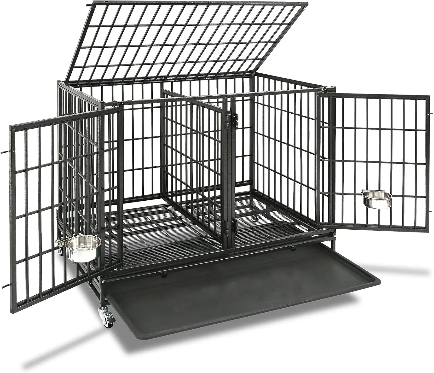 Indoor Use, Steel Material, Silver Color, Stackable and Heavy Duty Dog Crate with Divider for Large/Medium/Small Dogs
