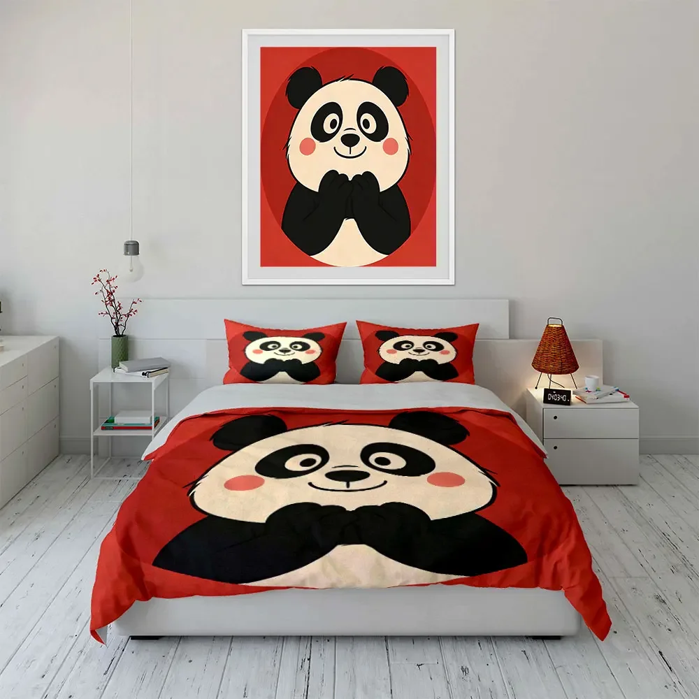 Cute Panda Plush Toy Set Soft Comfortable Duvet Cover Bedding Set Included 1*Duvet Cover & 2*Pillowcases, gift