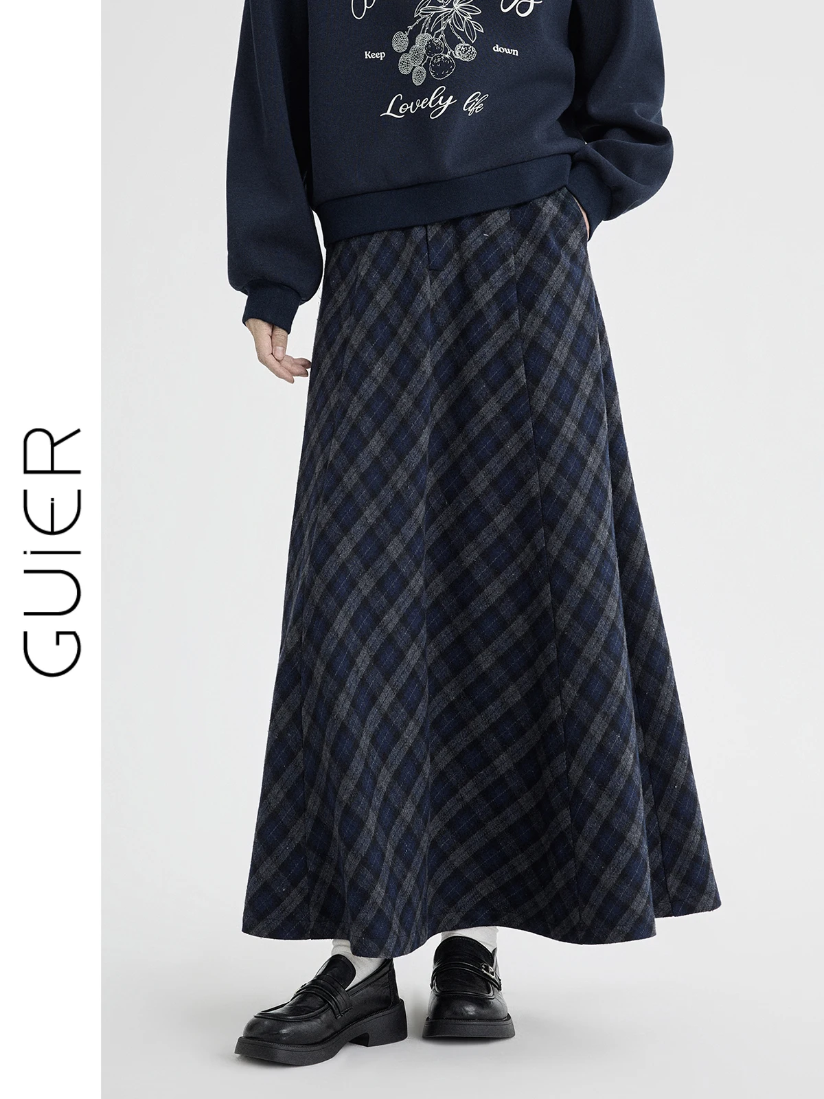 

Юбка женская с высокой талией А-силуэта, шерстяная в клетку, облегающая, в стиле ретро, зимняя новинка, модная женская юбка