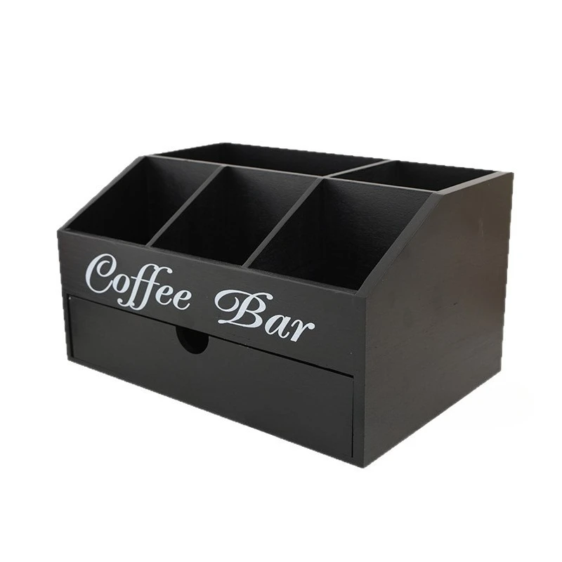 Wooden coffee capsule storage box, tea room, tea bar, desktop partition, storage box, tea bag, sundries finishing box.