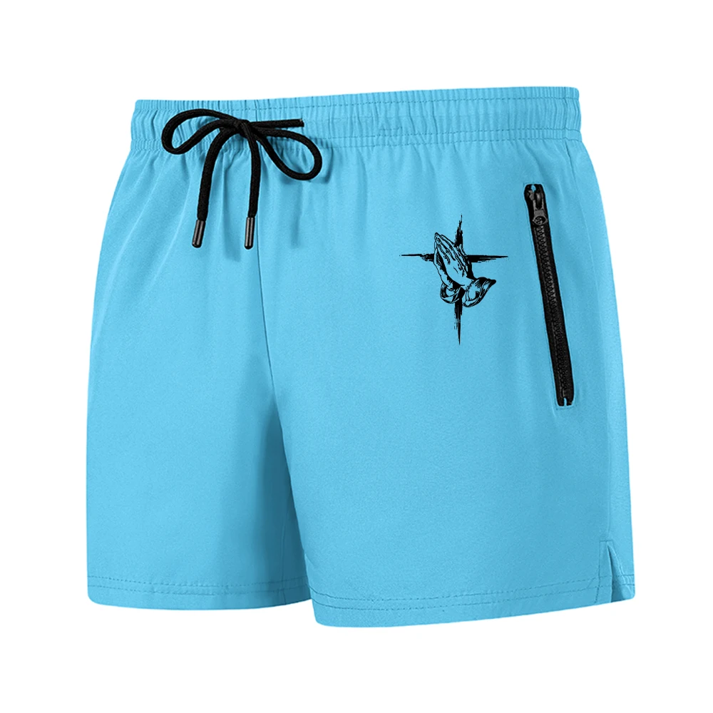 Men's Casual Beach Shorts Stylish Printed Quick-Drying And Breathable Sports Shorts With Cell Phone Pocket And Split Hem Design