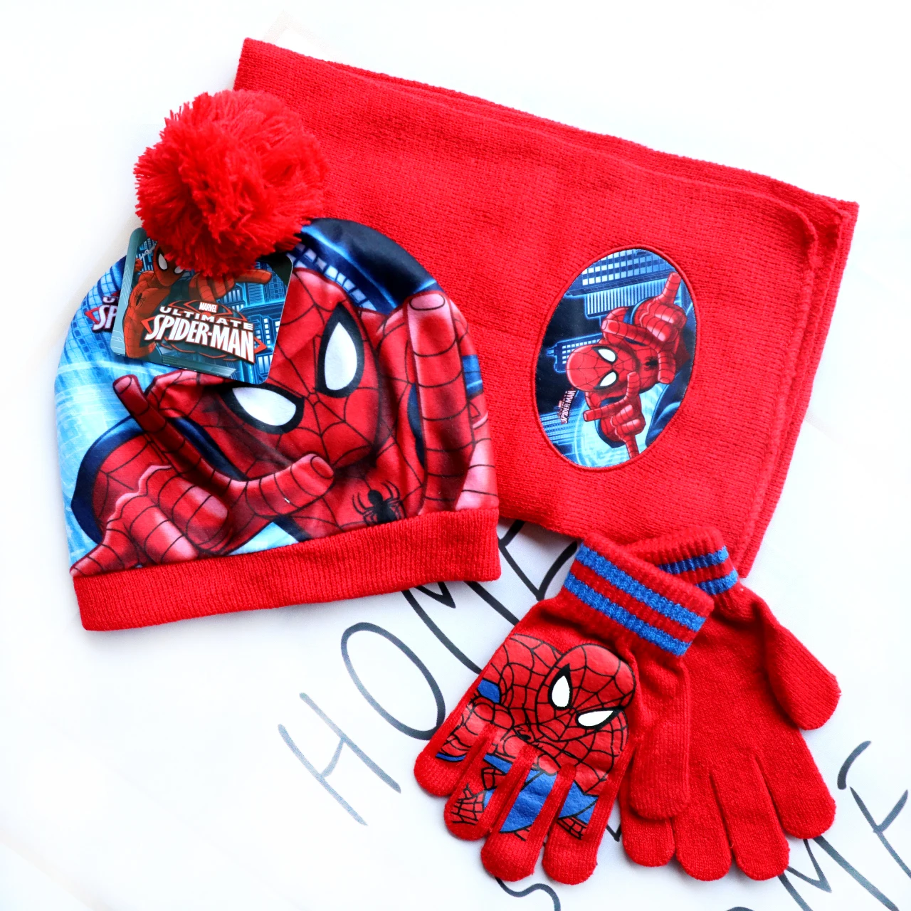 3-8Years New Autumn Winter Children Spider Cartoon Scarf Hat Glove Warm knitted hat Boy Girl Cap Child Christmas Hat