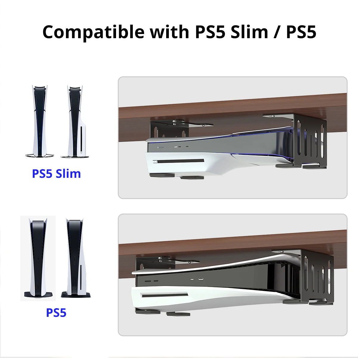 PS5/PS5 Slim Under Desk Holder Compatible with Digital/Disc Edition Under Table Mount Metal Stable Stand PlayStation 5 Support