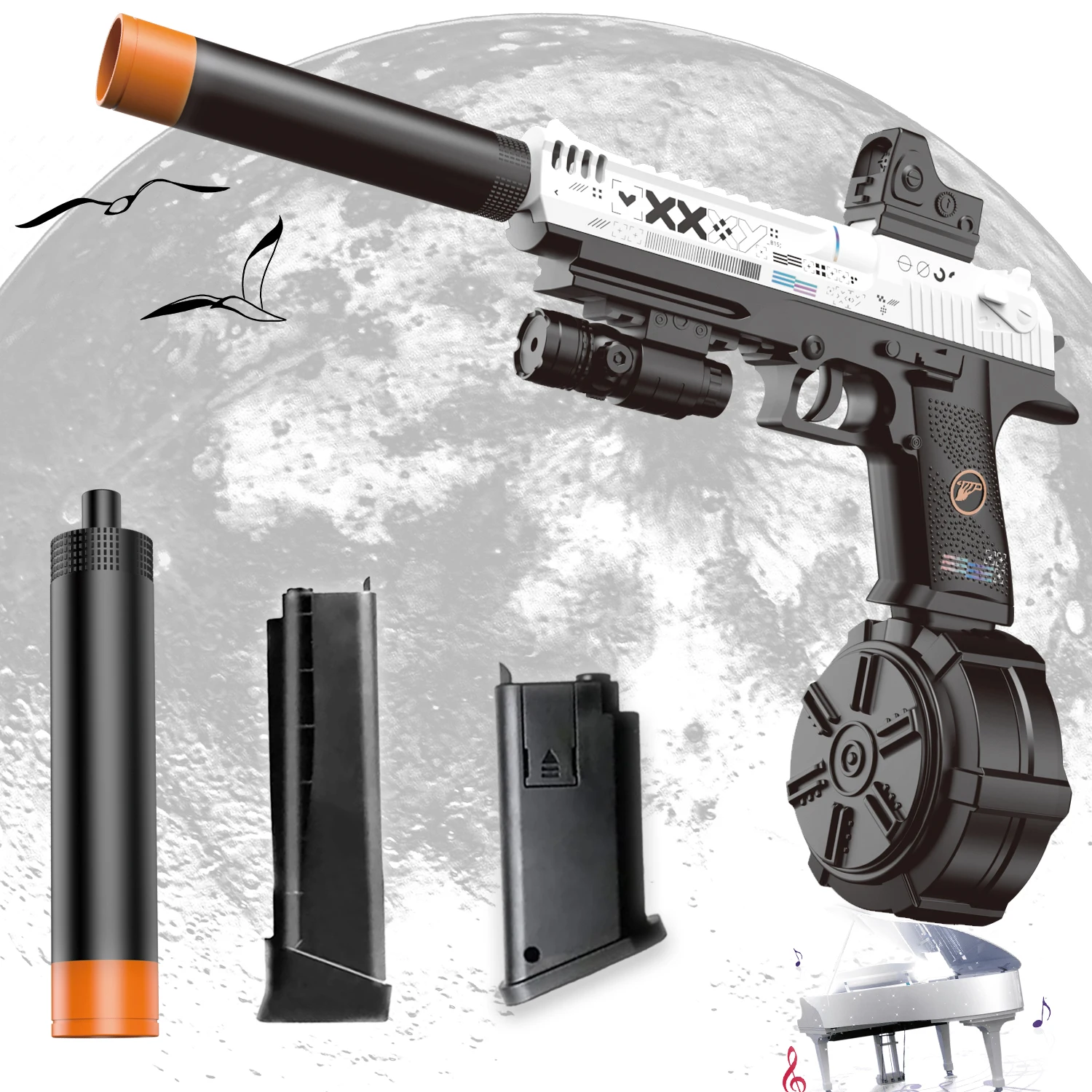 장난감 권총, 젤 볼 건, 전기 버스트 및 수동 단발 사격 모드, 3개의 탄창, 충전식 배터리 포함, 야외용