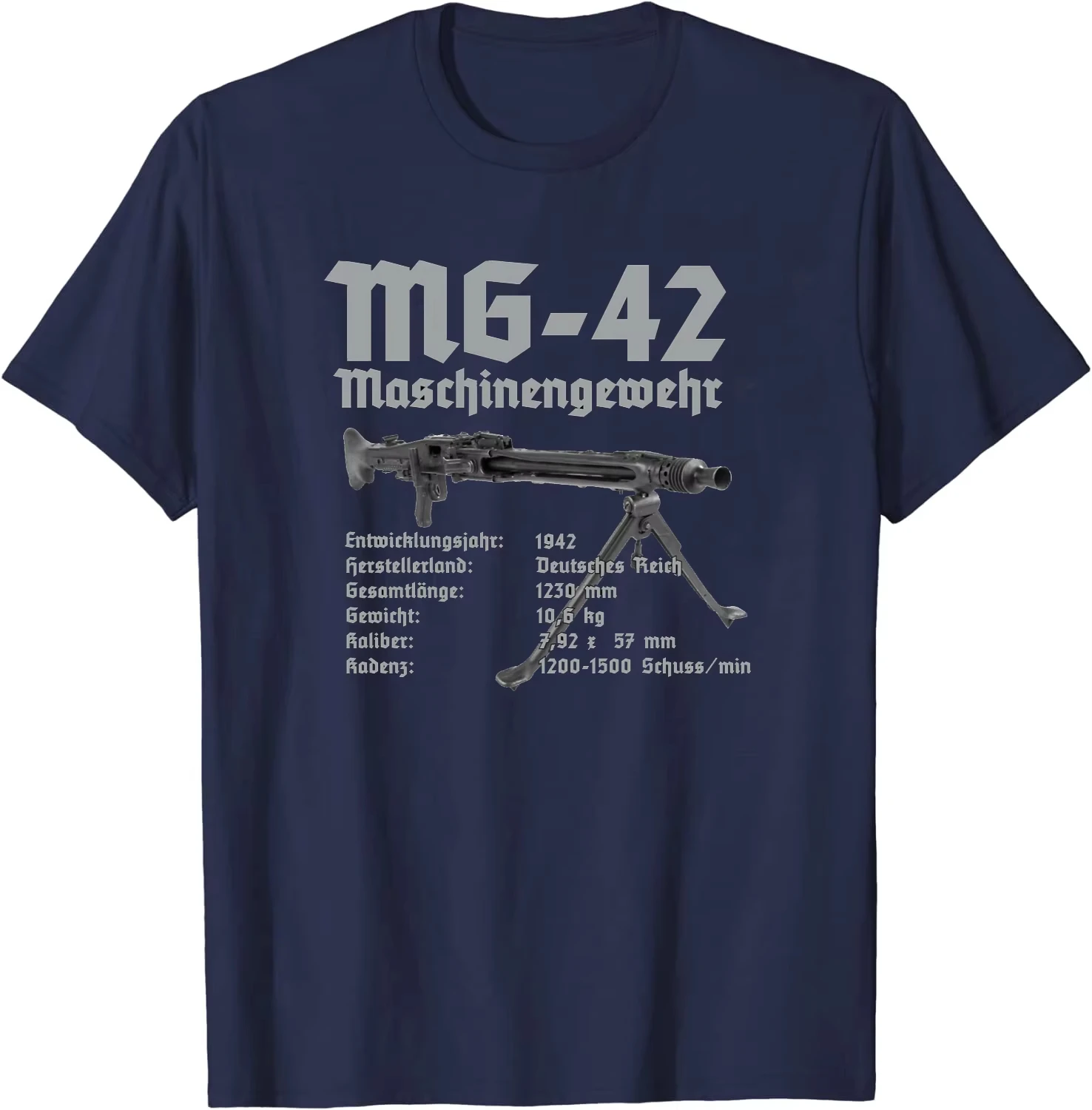 WWII Wehrmacht MG-42 MG42 Machine Gun Infographics T-Shirt Cotton O-Neck Summer Short Sleeve Casual Mens T-shirt Size