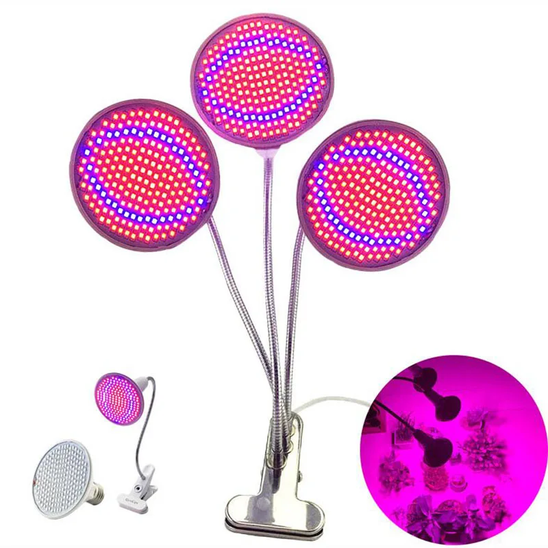 3-Head LED Plant flower Grow Light phyto growing Lamp for growbox Tent Indoor Veg  Room hydro E27 red blue holder Bulb Clip