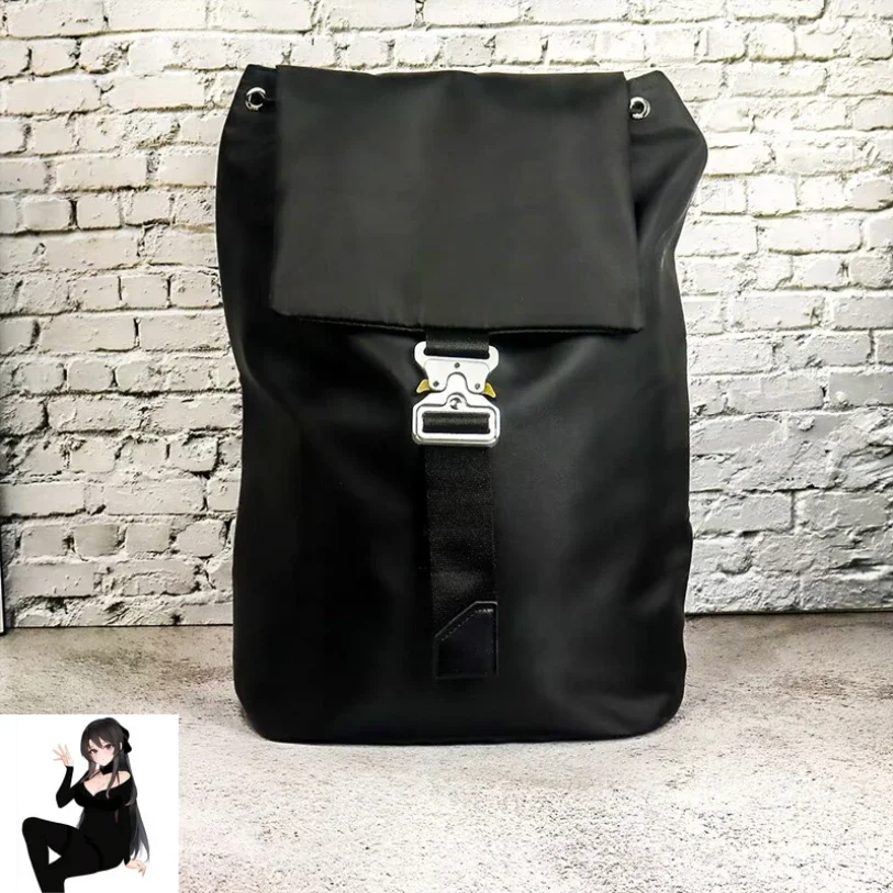 1017 ALYX 9SM Silver Buckle Flap Cover Drawstring Black Backpack Men Women High Quality Four Seasons Couple Knapsack Handbag y2k