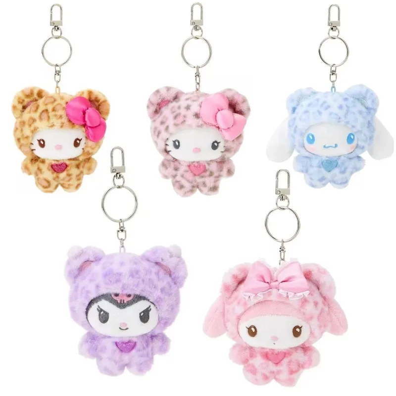 

Sanrio Hello Kitty Plush Keychain Cute Leopard Print Cat Doll Bag Pendant Soft Stuffed Toy Keyring