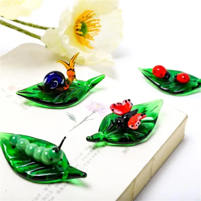 Glass Green Ladybugs Ants Snails Worm Butterfly Figurines Collectible Art Glass Animal Miniature Figurine Ornament