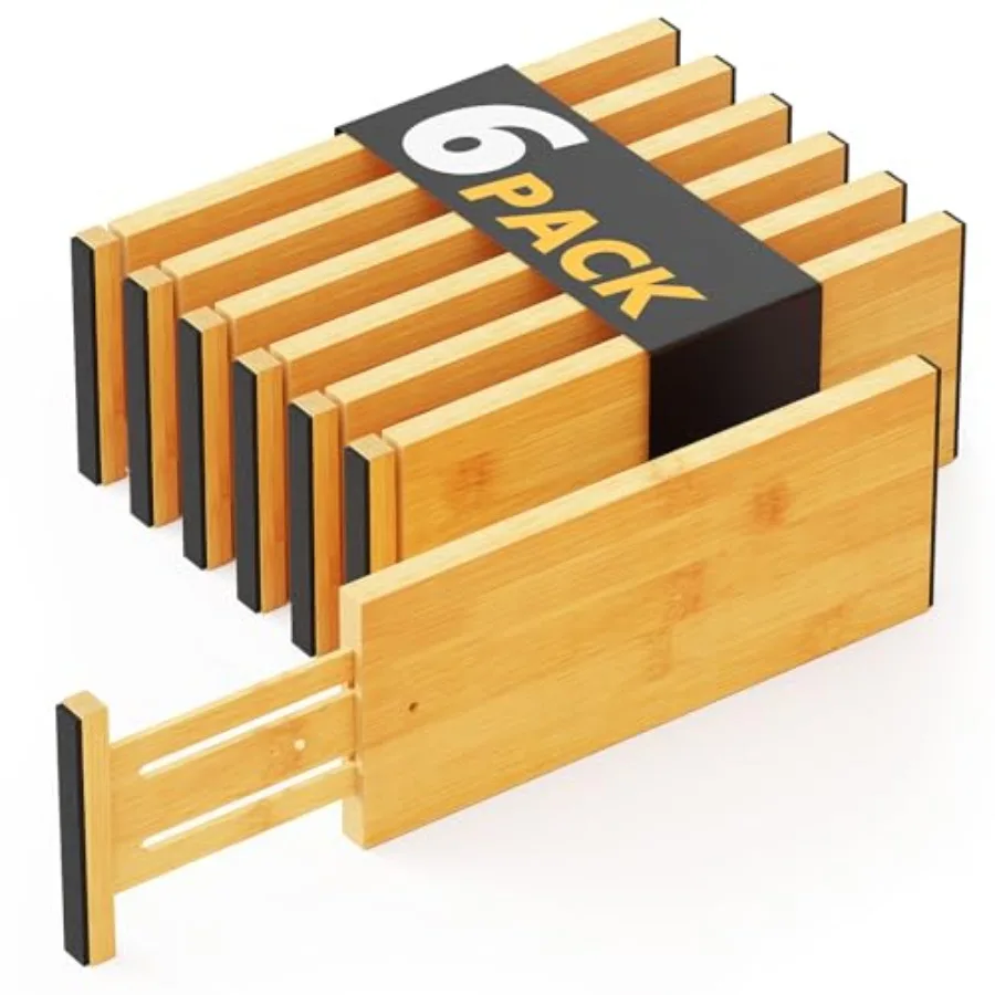 

Разделители для ящиков из бамбука, 6 шт., высота 4,65 дюйма, регулируемые 12,5-17 дюймов, расширяемые органайзеры для хранения одежды