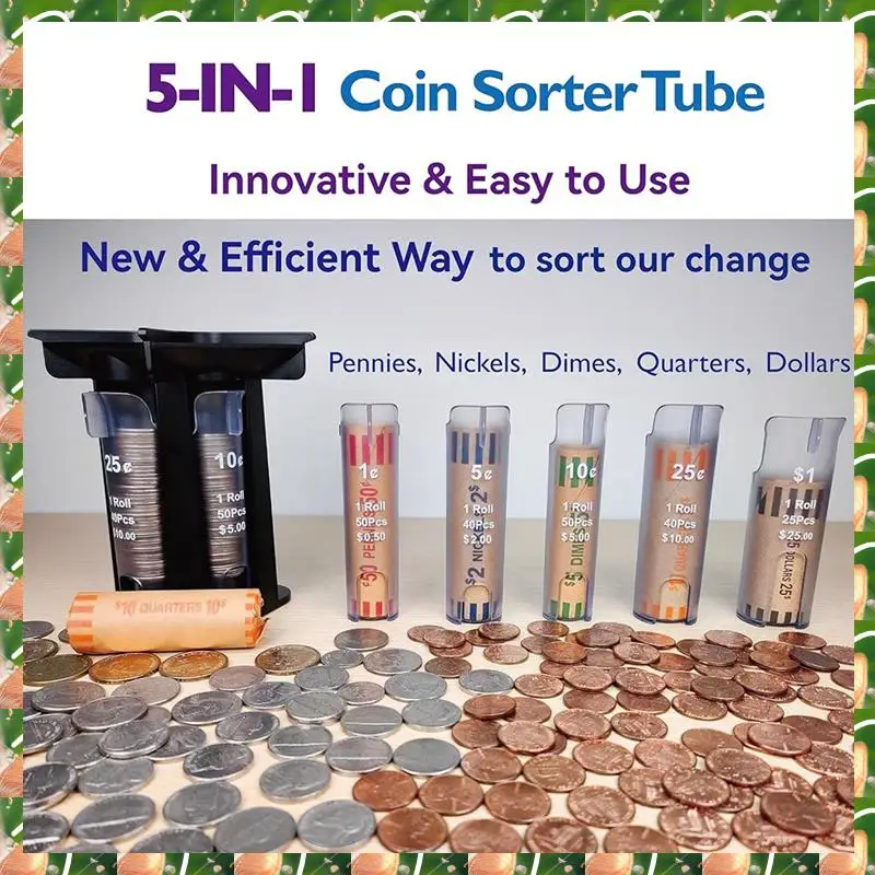 

JAJA Coin Sorter Tube Coin Counter With Coin Wrappers,5-IN-1 Change Sorter Change Counter Machine, Coin Organizer Coin Holder