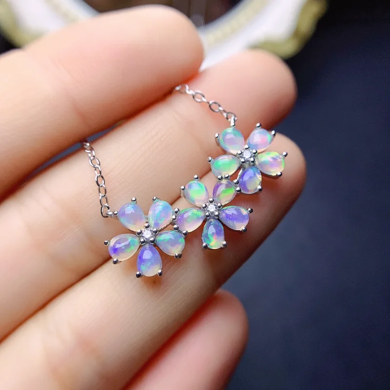 YULEM Luxury Opal Necklace Pendant for Party 15 Pieces 3mm*5mm 100% Natural Opal Pendant Solid 925 Silver Opal Jewelry
