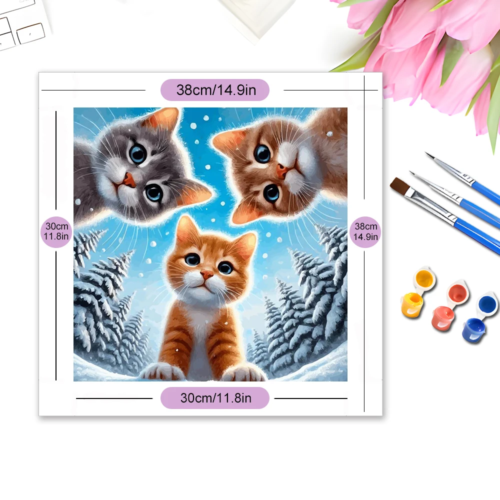 Momoart Animal Digital Oil Painting Cat Colorful Canvas Adult Number Painting Winter Tree Frameless Craft Kit Wall Decoration