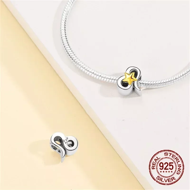 (ص) فضة إسترليني سحر أحرف البروج ، 12 كوكبة ، نجمة ذهبية ، حبات تناسب الأساور الأصلية ، مجوهرات ديي ، هدايا عيد الميلاد