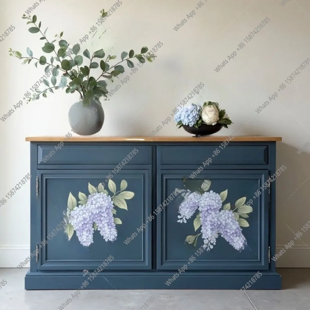 

French vintage solid wood painted entryway cabinet living room decoration cabinet storage display cabinet black birch