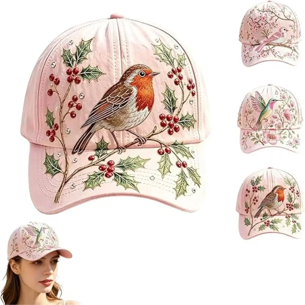 Breathable Garden Morning Cap Adjustable Soft Cotton Sports Sun Hat Animal Floral Pattern Hummingbird Flowers Baseball Cap