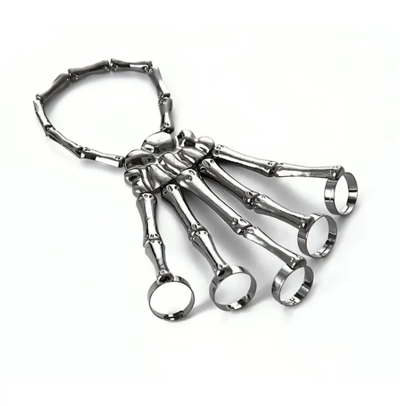 【ELEVATE LIFE】Fashion Personality Punk Skeleton Hand Bone Versatile Five-Finger Ring Bracelet Adjustable Chain ABDD