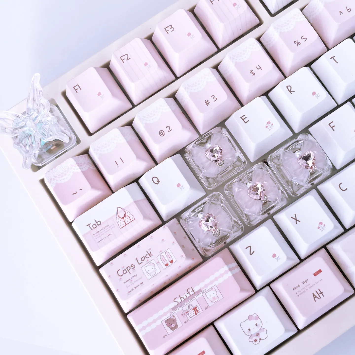 4pcs Butterfly Keycaps Cute Mechanical Keyboard Translucent Bow-Shaped Keycaps Personalized Backlit DIY Decorative Keycapseycap
