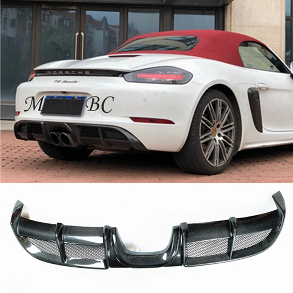 

FOR Porsche 718 Boxster Cayman 2016-2019 Real Carbon Fiber Car Exhaust Spoiler Plate Splitter Body Kit Rear Bumper Diffuser Lip