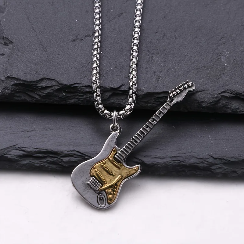 A hip-hop rock guitar alloy pendant necklace chain is 60cm long, which is fashionable to wear and can be used as a gift.