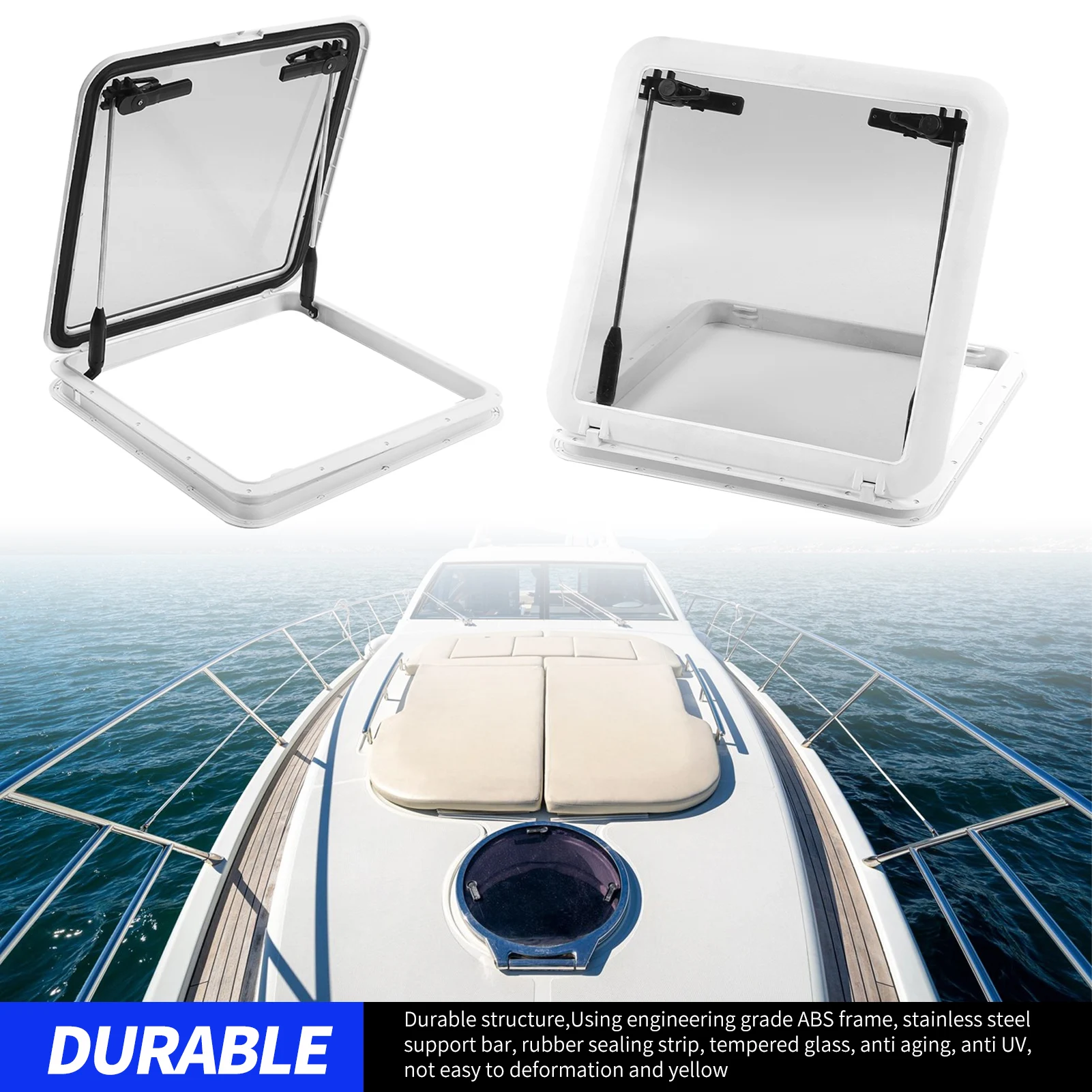 Boat Porthole Square Deck Hatch Window L565 W565mm UV Resistant Waterproof Push Out for Marine Yacht RV OEM Replacement ABS Fram