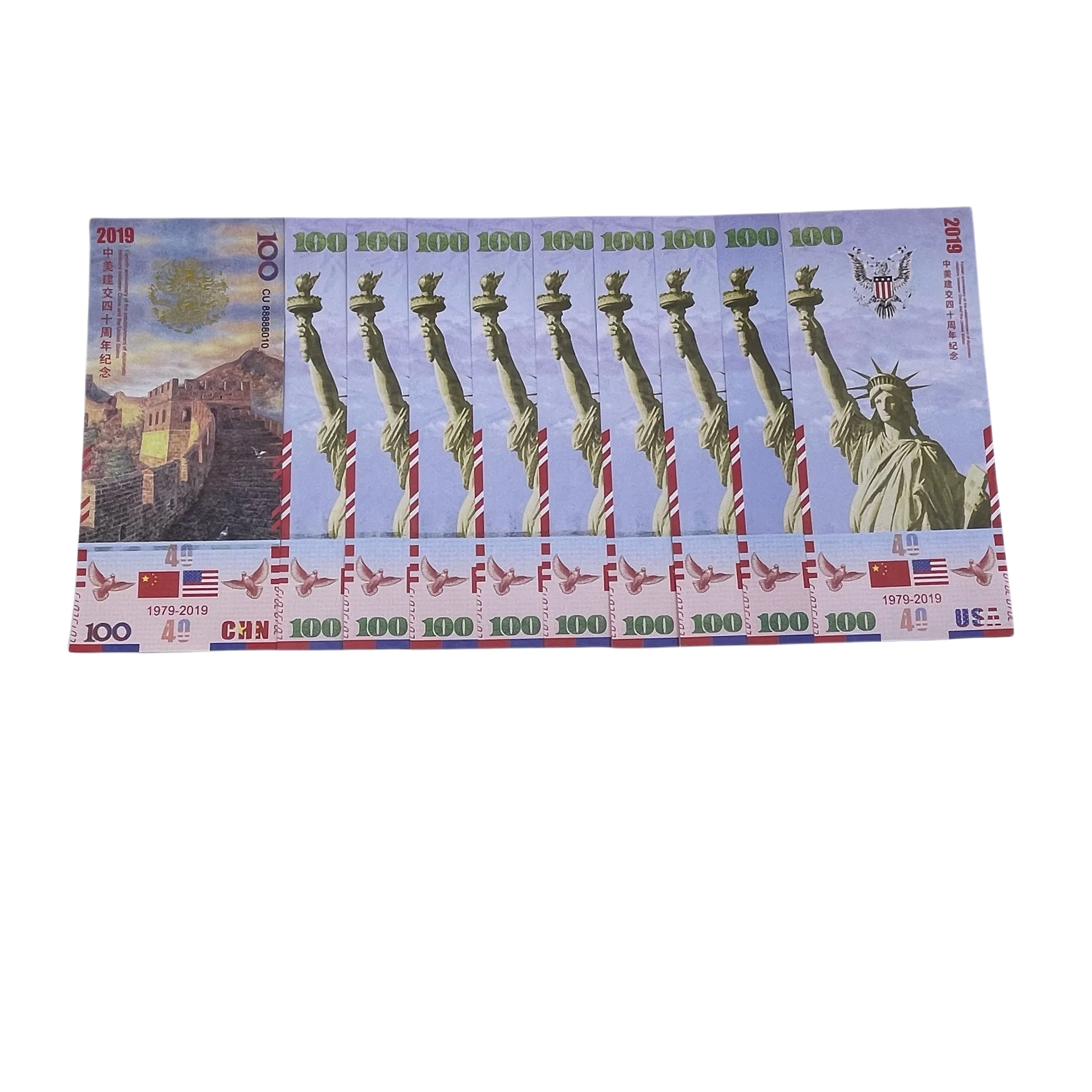 Elegant China-U.S. 40th Anniversary of Diplomatic Relations Commemorative Banknote $100 Lady Liberty Great Wall Collector's bill