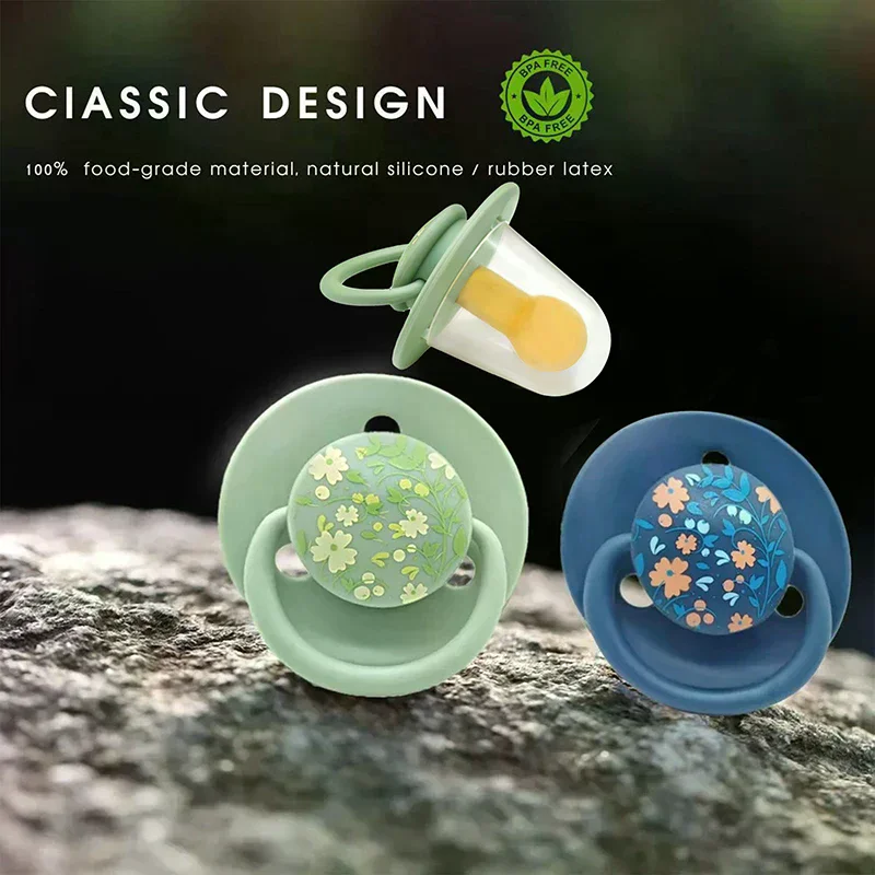 0-3 Year Old Imitation Breast Milk Macaron Color Printed Natural Latex Pacifier Small Flower Shape Dust Lid Gift For Babies