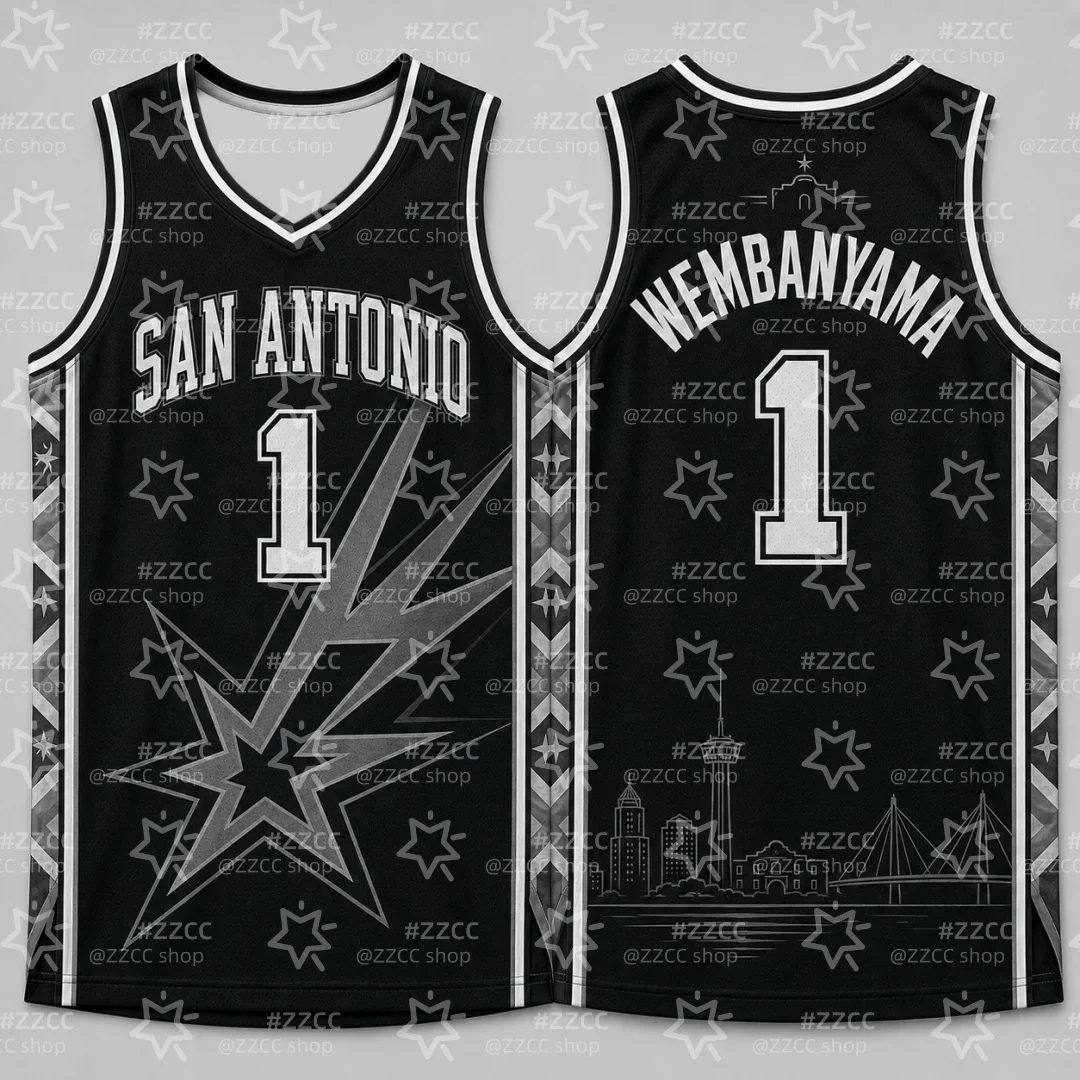 26-27 Victor Wembanyama No.1 basketball jersey City America Hip‑Hop Street Sports Vest Tops Summer Men's T-Shirt Kid's Clothing