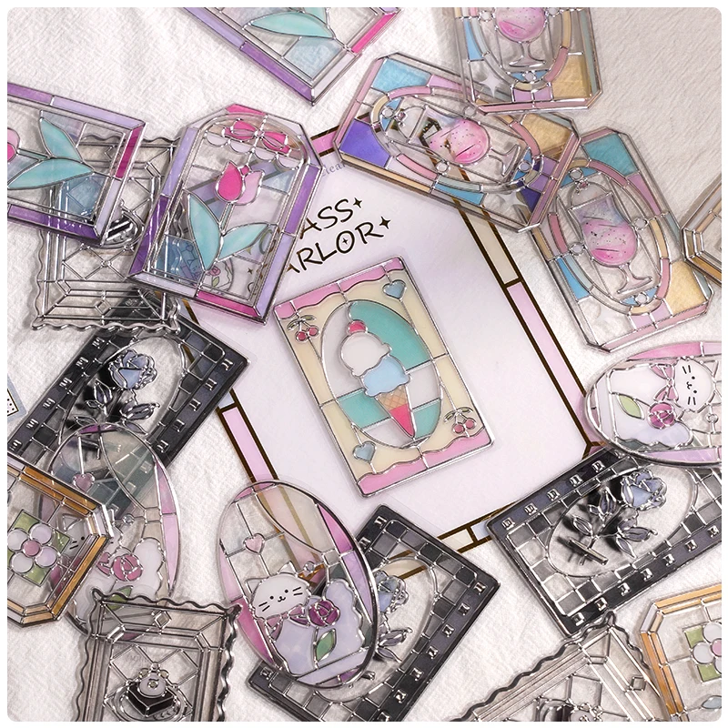 

Creative Cake Glass Flower Window Style Stickers Decor Scrapbooking Diy Journaling Cute Diary Stationery Sticker Gift