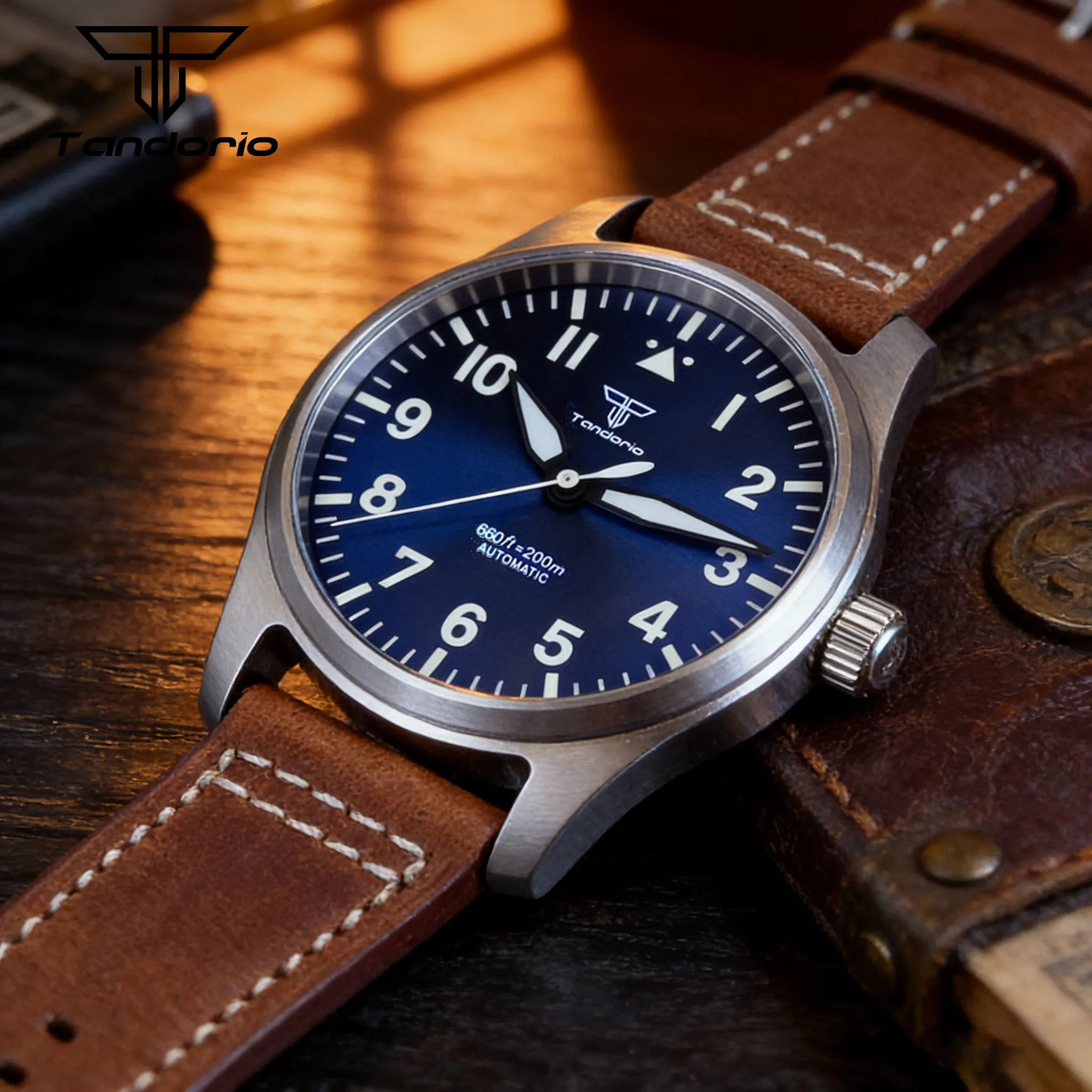 

Tandorio 39 мм сапфировое стекло 200 м водонепроницаемые NH35A/Miyota 8215 матовые синие автоматические мужские часы для дайвинга зеленые светящиеся метки