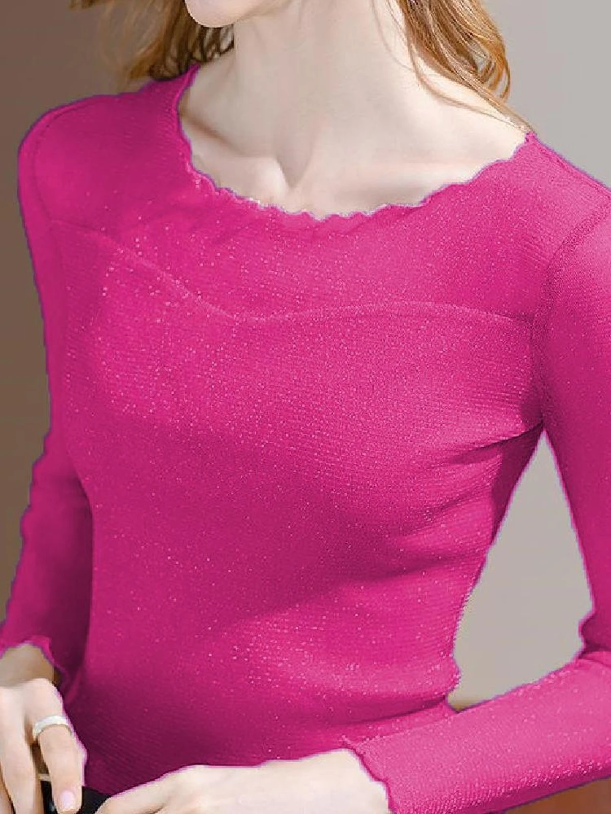 プラスサイズ レース Tシャツ ラウンドネック メッシュ インナー ブラック レディース 春秋 痩身効果 スタンダードフィット 日常着