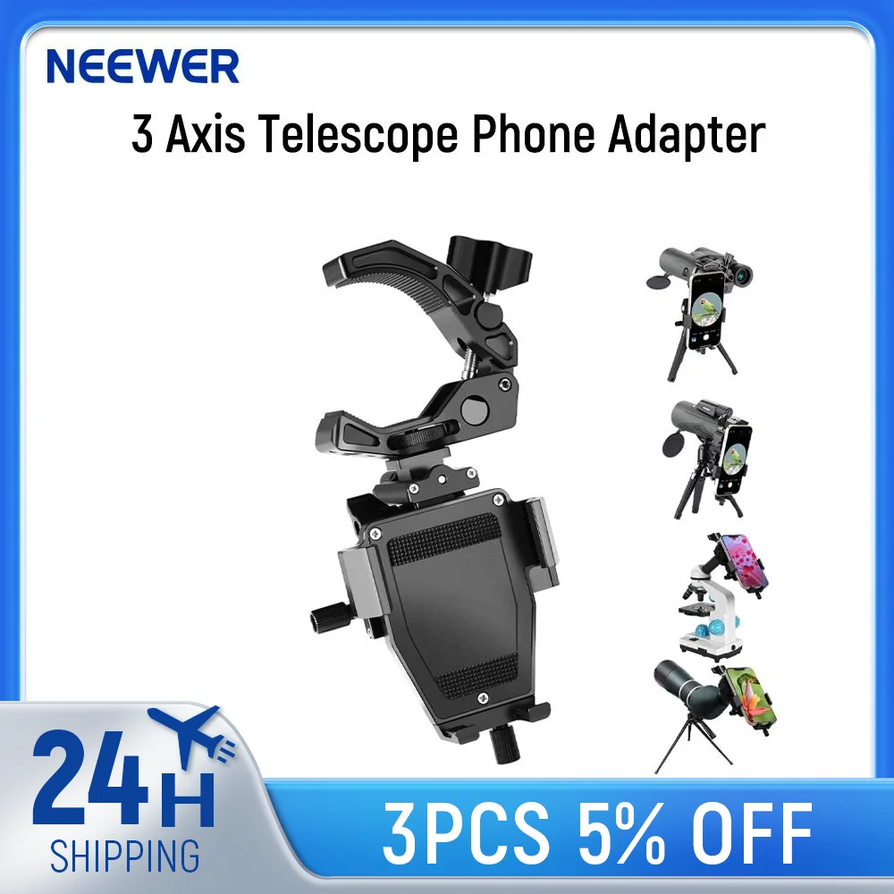 

NEEWER 3 Axis Telescope Phone Adapter All Metal Adjustable Telescope Spotting Scope Phone Mount Holder with Super Clamp