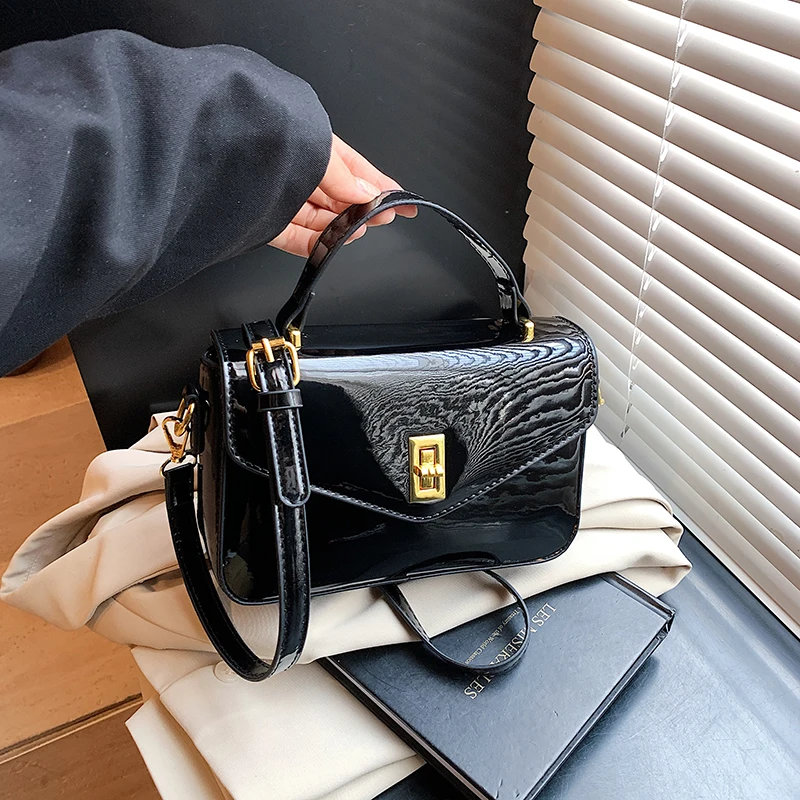 

Women Top Handle Bag Patent Leather Solid Color Purses and Handbag PU Leather Square Shoulder Bag Female Small Cross Body Bag