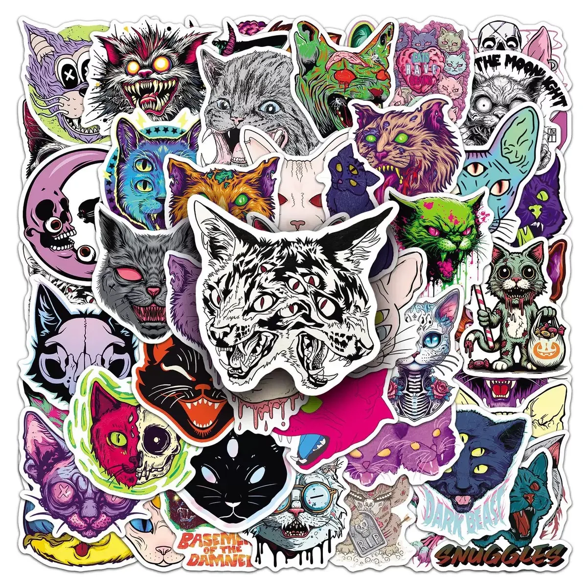 

10/50Pcs Horror Halloween Demon Cat Cartoon Stickers Horror Decals Phone Laptop Skateboard Cool Goth Decoration Sticker Kids Toy